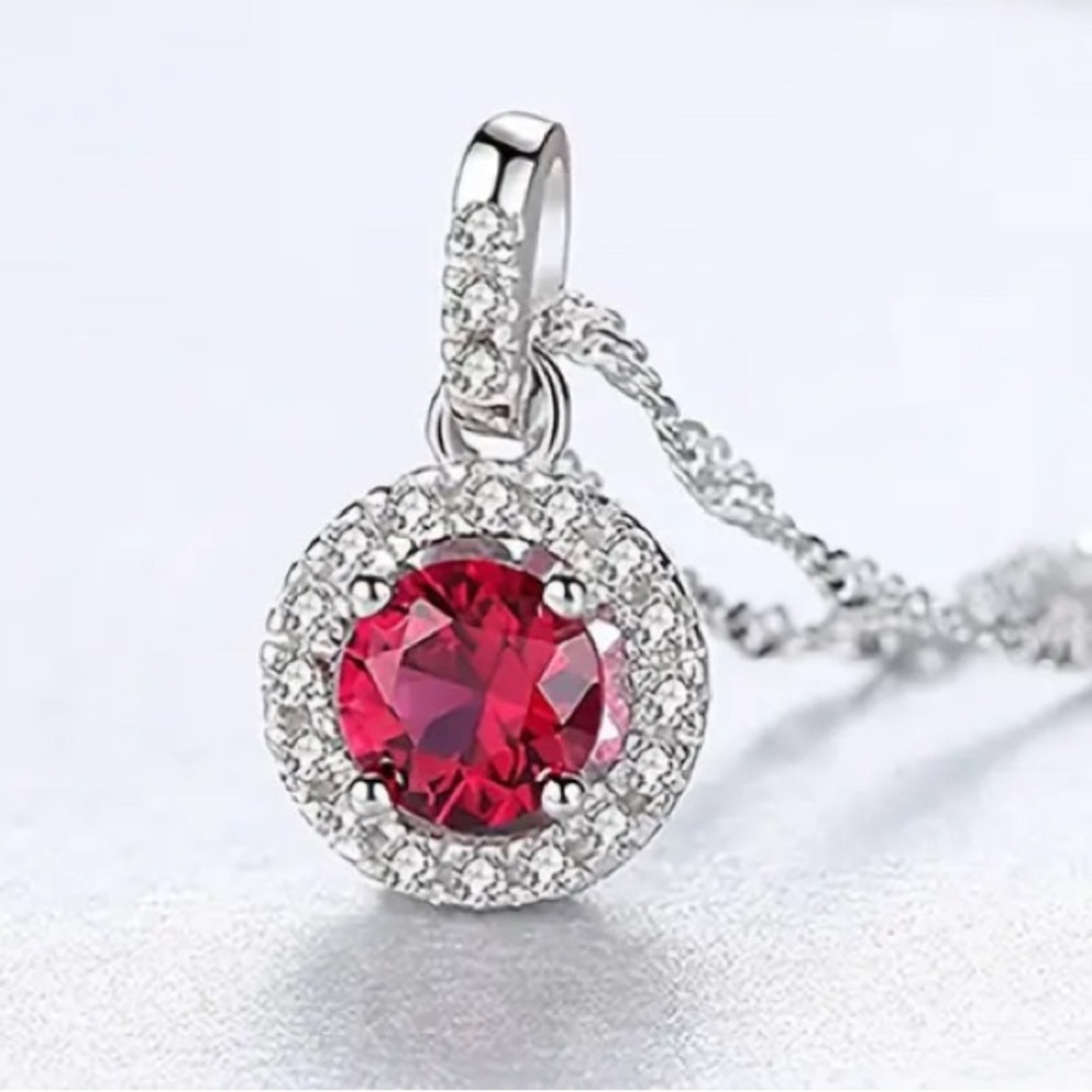 Sterling Silver and Pink CZ Pendant Necklace